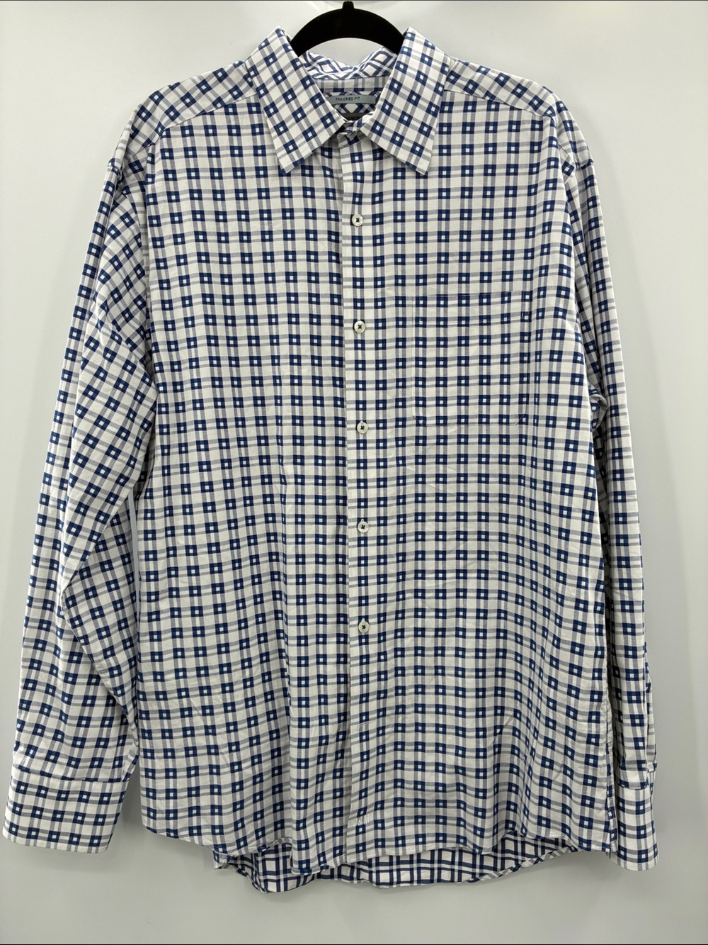 Johnston &Murphy Classic Men's White and Blue Windowpane Dress Shirt size L